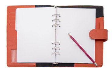image of a notebooks and pencil on white background, close-up