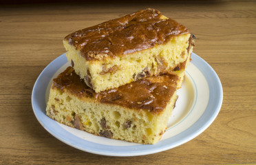 Sweet fruit cake with raisins