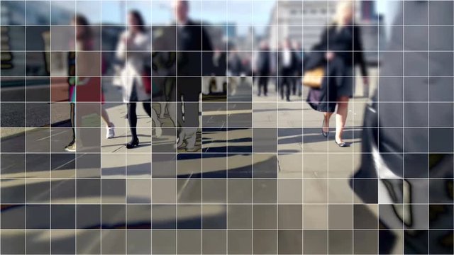 Digitized commuters on London Bridge.