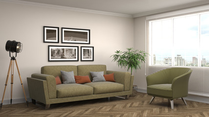 Fototapeta na wymiar interior with sofa. 3d illustration