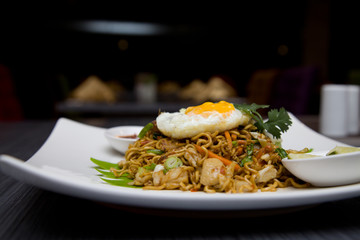 asian fried noodle food