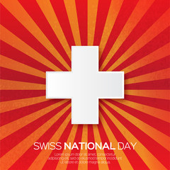 Obraz premium Abstract Swiss National day. Switzerland Independence Day. Origami Swiss Flag International Day with ray background. Paper cut design concept for 1 August. Applique Vector Illustration