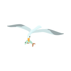 Seagull is carrying a fish in a beak icon