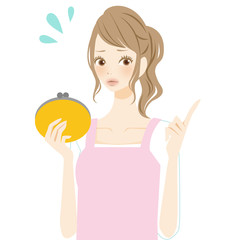 お財布を持つ女性　主婦　焦る