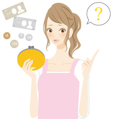 お財布を持つ女性　主婦　質問