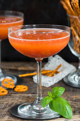 Spiced plum Bellini cocktail with Prosecco