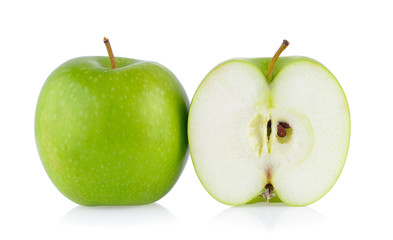 ripe green apple on white background