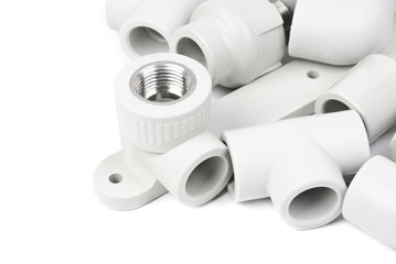 Fitting - PVC connection coupler to connect polypropylene tubes, isolated on a whiter
