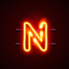 Neon font letter n. Vector illustration