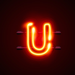 Neon font letter u. Vector illustration