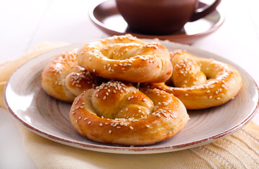 Soft pretzels with sesame