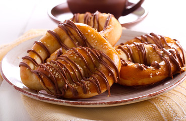 Soft pretzels with sesame seeds