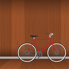 Fototapeta na wymiar Bicycle with natural wood background. Flat style vector.