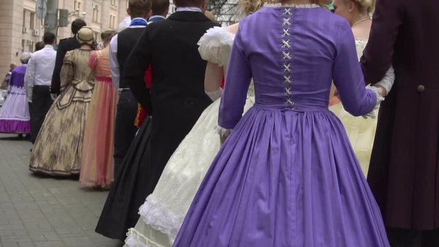 People in vintage clothes slow motion