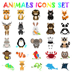 animals flat icons set