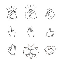 Fototapeta premium Set of two hands icons. Handshake, clapping applause. illustration