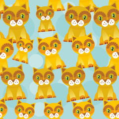 Seamless background with funny cats on blue background. Vector