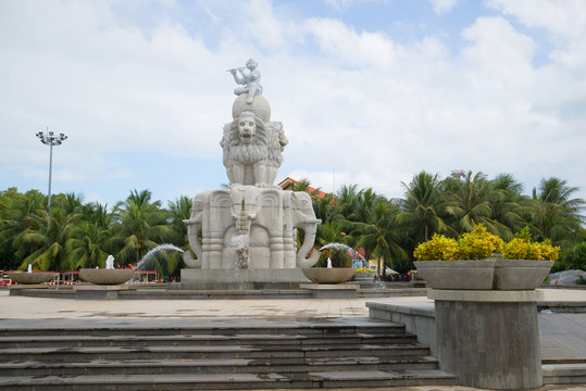 The fountain of the Elephant, cloudy summer day in Nha Trang. Vietnam