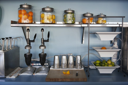 Fruits With Juice Makers On Kitchen Counter