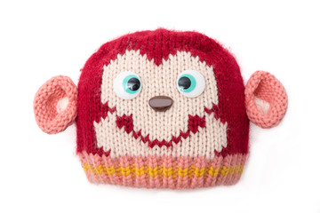 Monkey wool hat baby isolated on white background