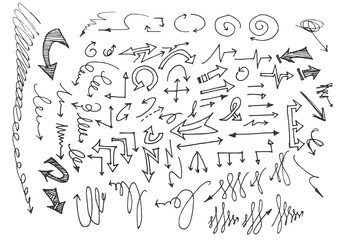 Fototapeta na wymiar Vector hand drawn arrows set isolated on white sketch