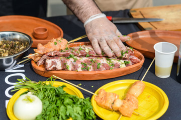 grilled meat skewers, barbecue
