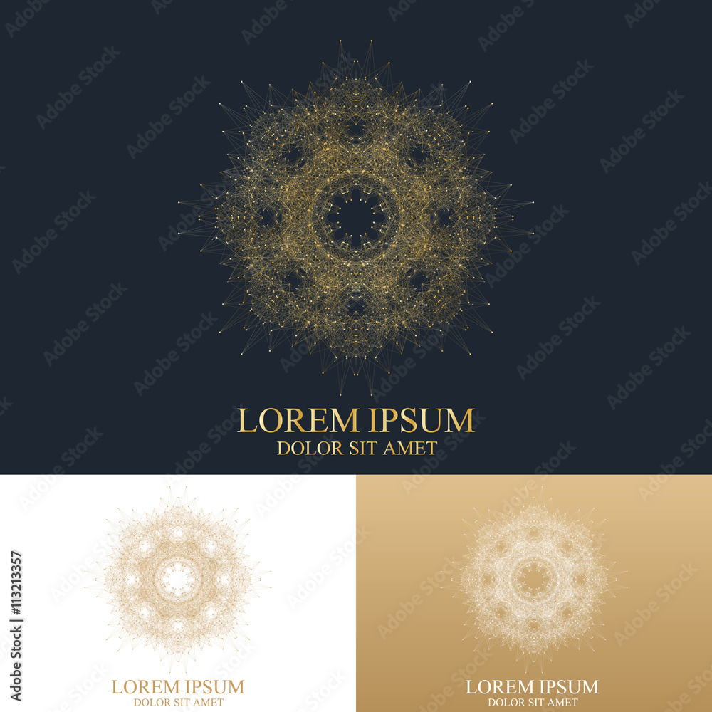 Poster geometric abstract round form with connected line and dots. graphic composition for medicine, scienc