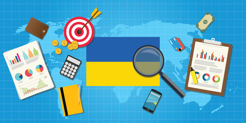 ukraine economy economic condition country with graph chart and finance tools vector graphic