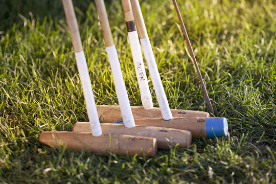 Polo mallets on grass