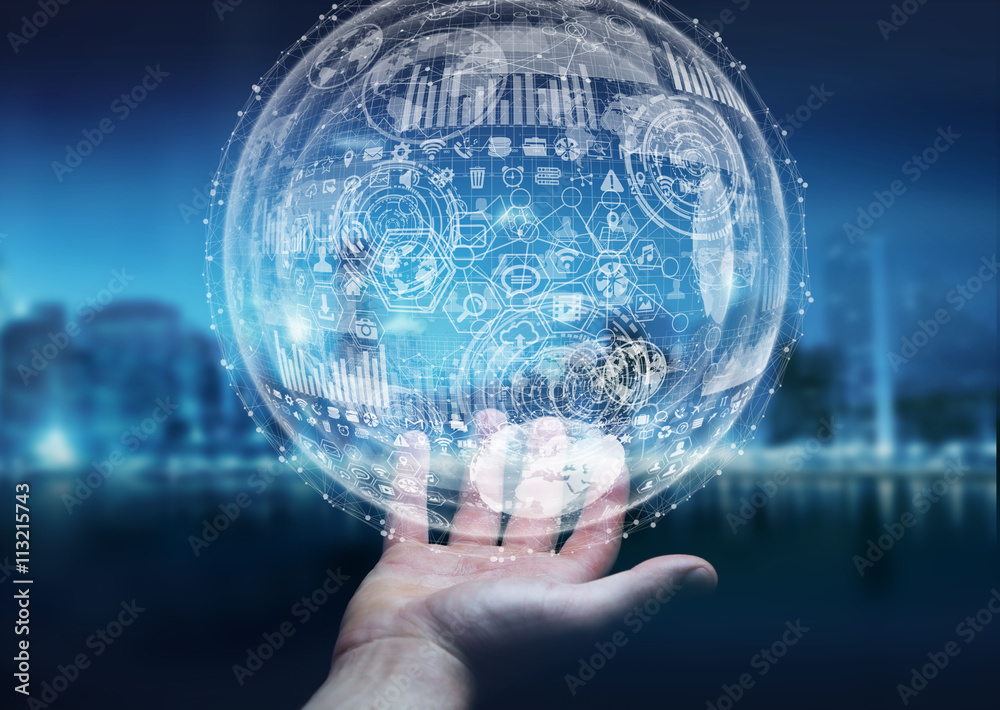 Aufkleber businessman using digital graph interface