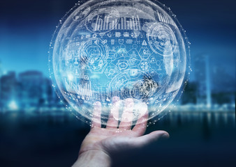 Businessman using digital graph interface