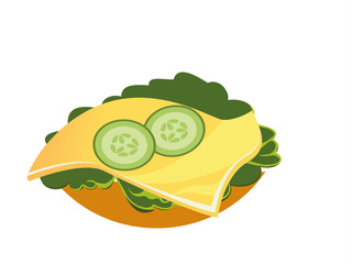 halbes belegtes Br&ouml;tchen mit K&auml;se und Salat belegt - Vektor freigestellt