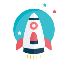 Flat rocket. Space and traveling. Project startup.
