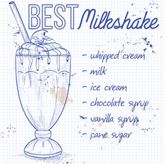 Chocolate milkshake recipe on a notebook page