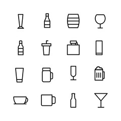 Glases and Bottles icon set on white background