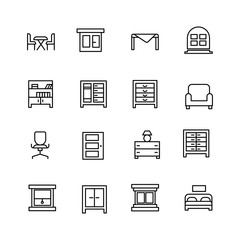 Furniture icon set on white background