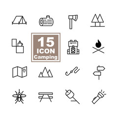 Camping icon set on white background