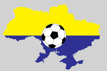 Fototapeta premium Vector Ukraine topographic map isolated on grey background with football ball icon. Ukraine flag and borders of country. Flat style design. Ukrainian border contour. Original colors flag. Group C