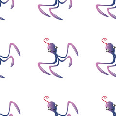 Octopus character marine seamless pattern background