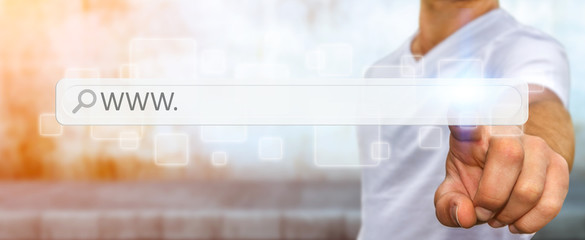 Man surfing on internet with digital tactile web address bar