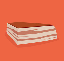 Smoked piece of fat lard. Piece of bacon. Fresh meat. Vector flat cartoon illustration