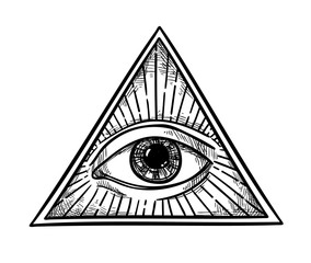 Hand drawn vector illustration - All seeing eye pyramid symbol. - 113219570