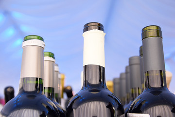 wine bottles in a party tent