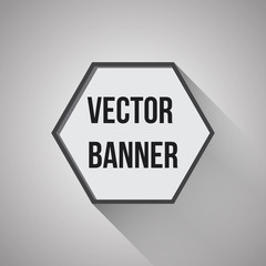 Hexagon white banner on gray background. Flat design.