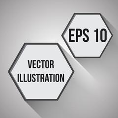 Hexagon white banners on gray background. Flat design.