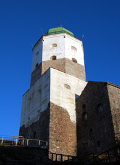 Fototapeta na wymiar View of the tower of St. Olaf in Vyborg castle. Vyborg city, Russia 