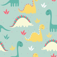 vector art seamless pattern with Cartoon dinosaur