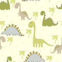 Fototapeta na wymiar vector art seamless pattern with Cartoon dinosaur