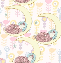 Cercles muraux Animaux endormis Dessin animé mouton endormi. Modèle sans couture mignon dessinés à la main