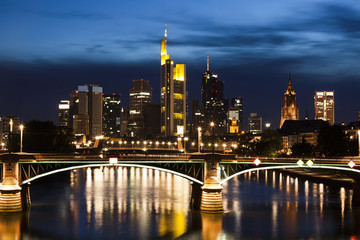 Fototapeta na wymiar View of Frankfurt am Main skyline at sunset in Germany